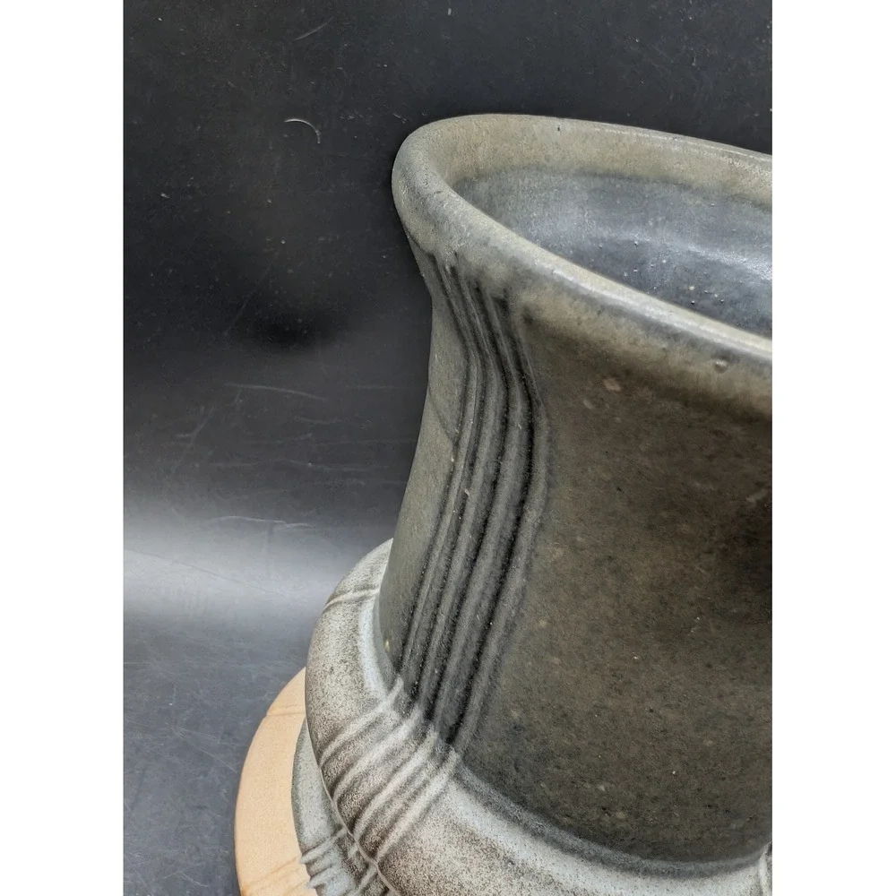 Signed Studio Pottery Brutalist Stoneware Vase Gray Sand Architectural 2022 7